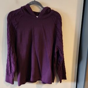 J. Jill Hooded Knit Pullover Hoodie NWT in Plum